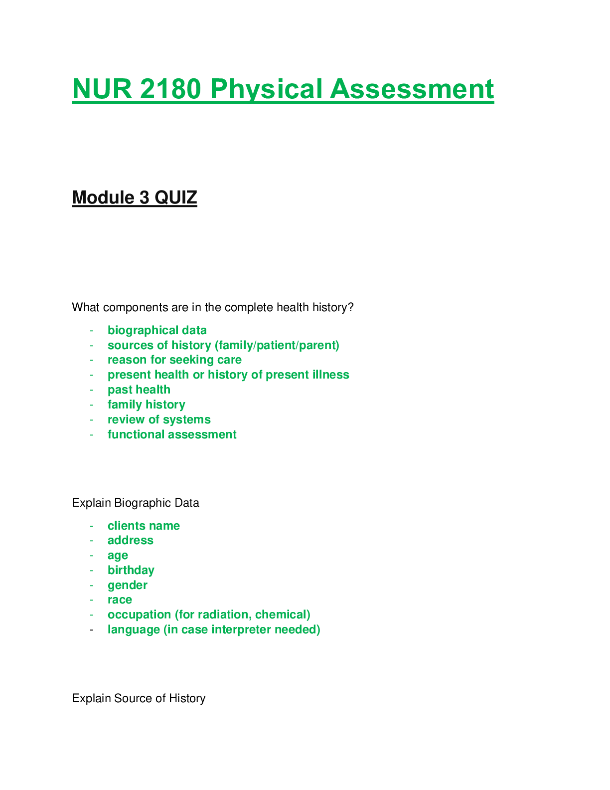 Preview of NUR 2180 / NUR2180: Physical Assessment Module 3 Quiz Latest Update Rasmussen